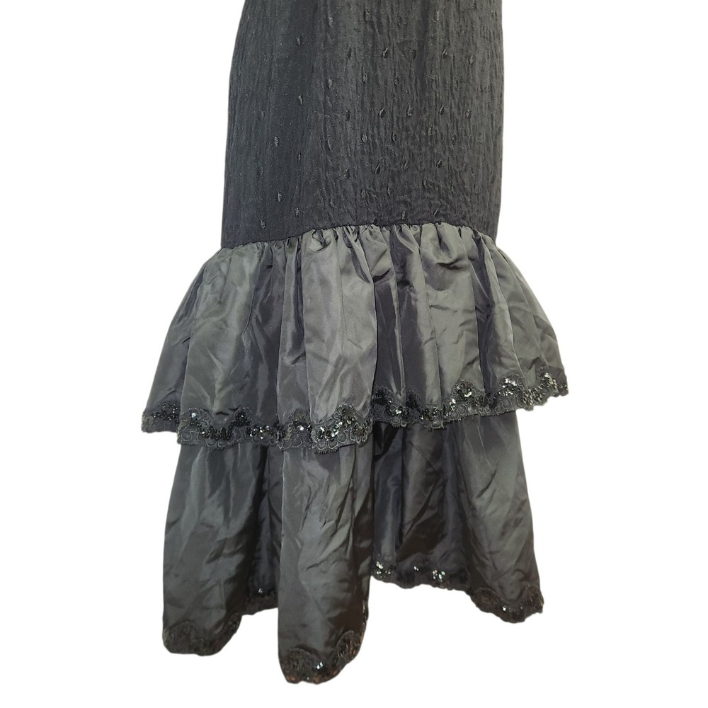 Vintage 80s Drop Waist Midi Dress Black Formal Sequin Flare Size M Halter - Picture 2 of 6